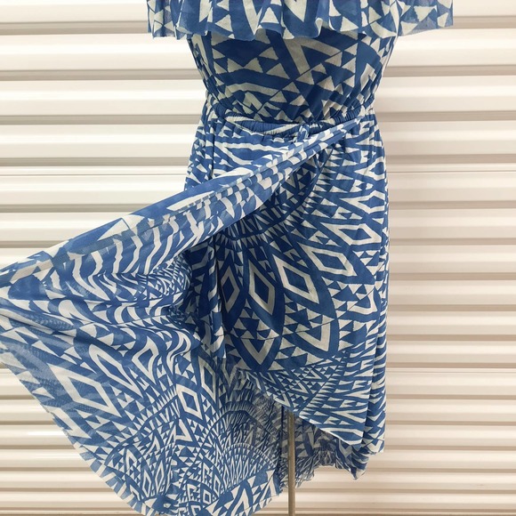 Sweet Pea Dress Womens Small Blue Strapless Faux Wrap Elastic Midi - Picture 8 of 9